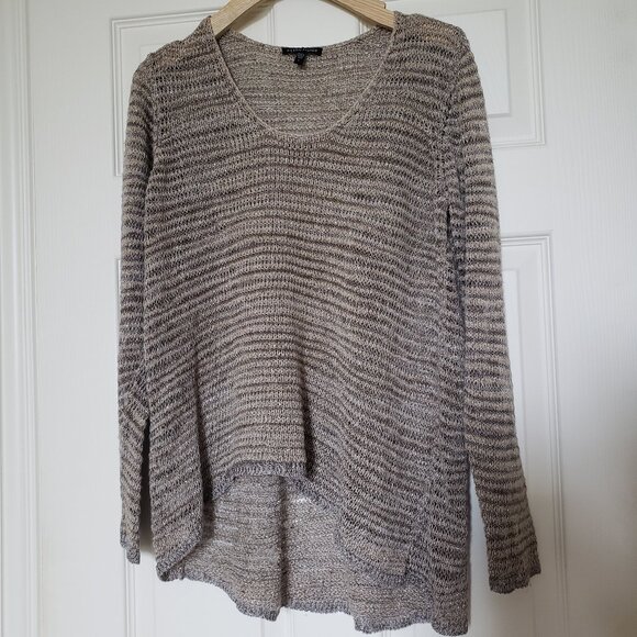 Eileen Fisher Women's Beige Metallic Open-Knit Hi-Low Sweater - Size Large - Picture 1 of 9